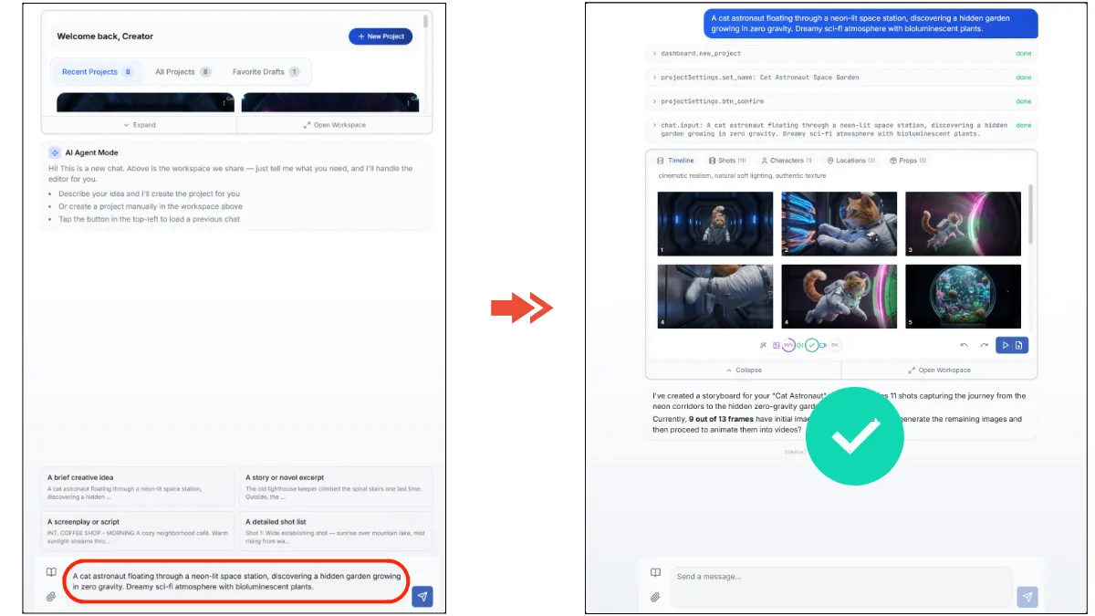 Type your idea in chat to create a project automatically