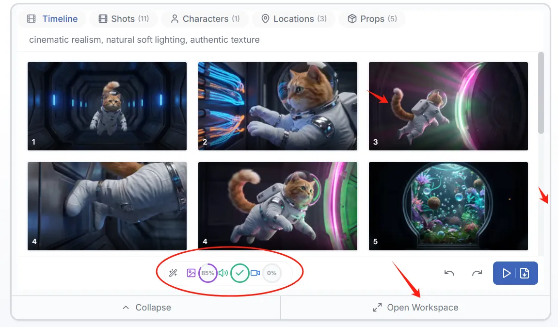 Generation progress bar showing image and video completion status